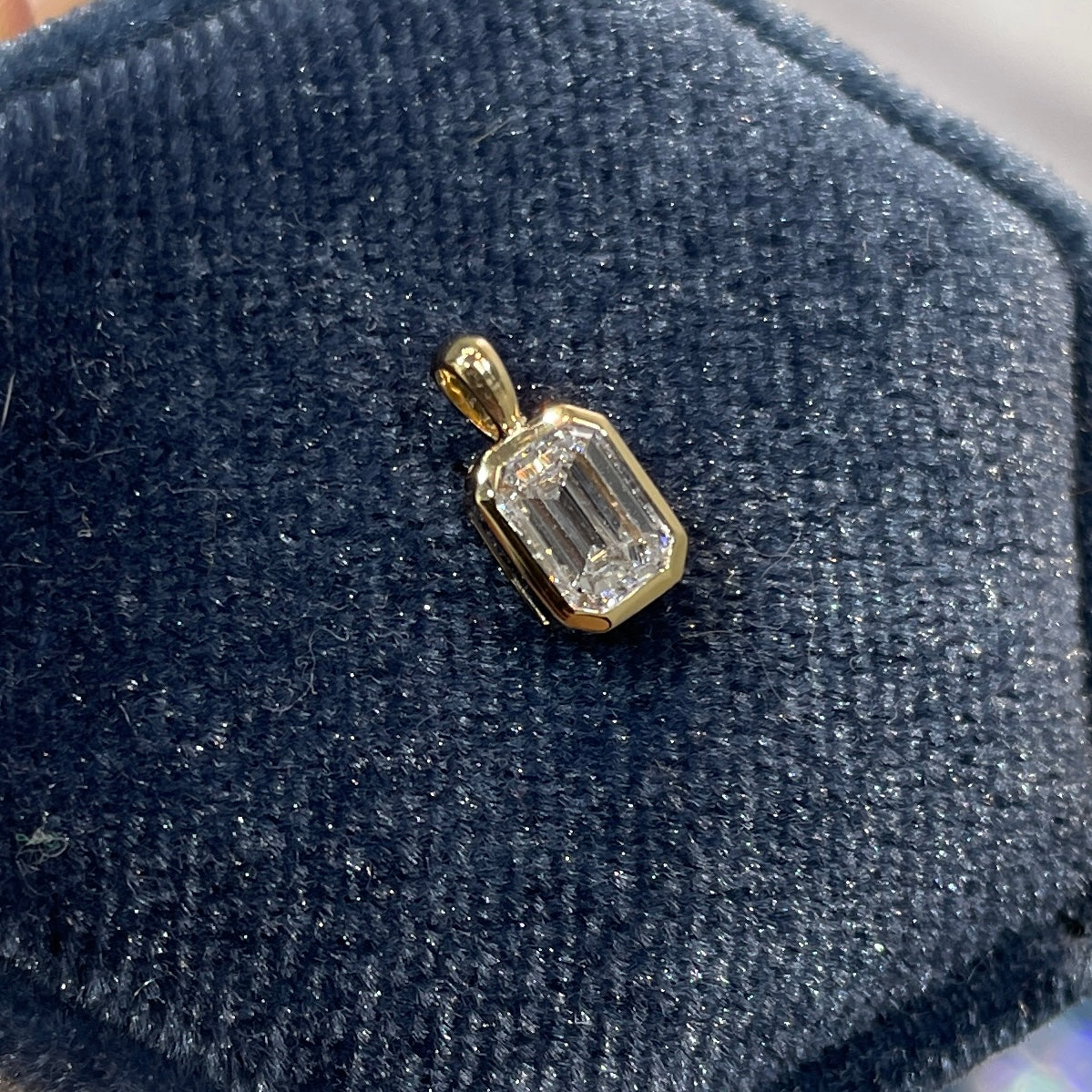 Lab diamond emerald cut 0.5ct bezel pendant