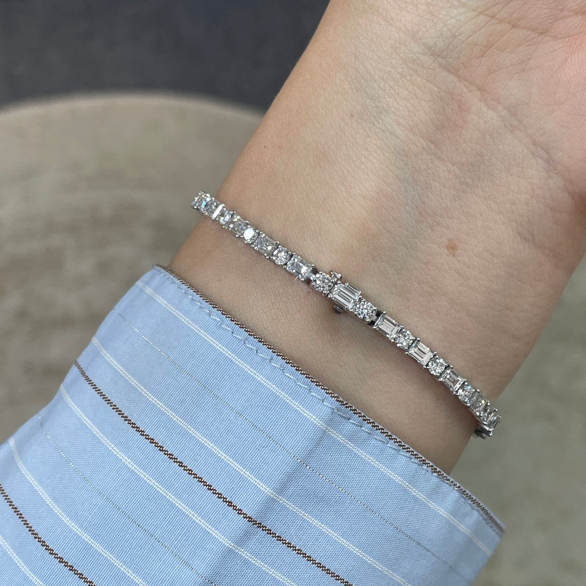 Lab Diamond baguette cut and round mix 5.4ct four-prong tennis bracelet