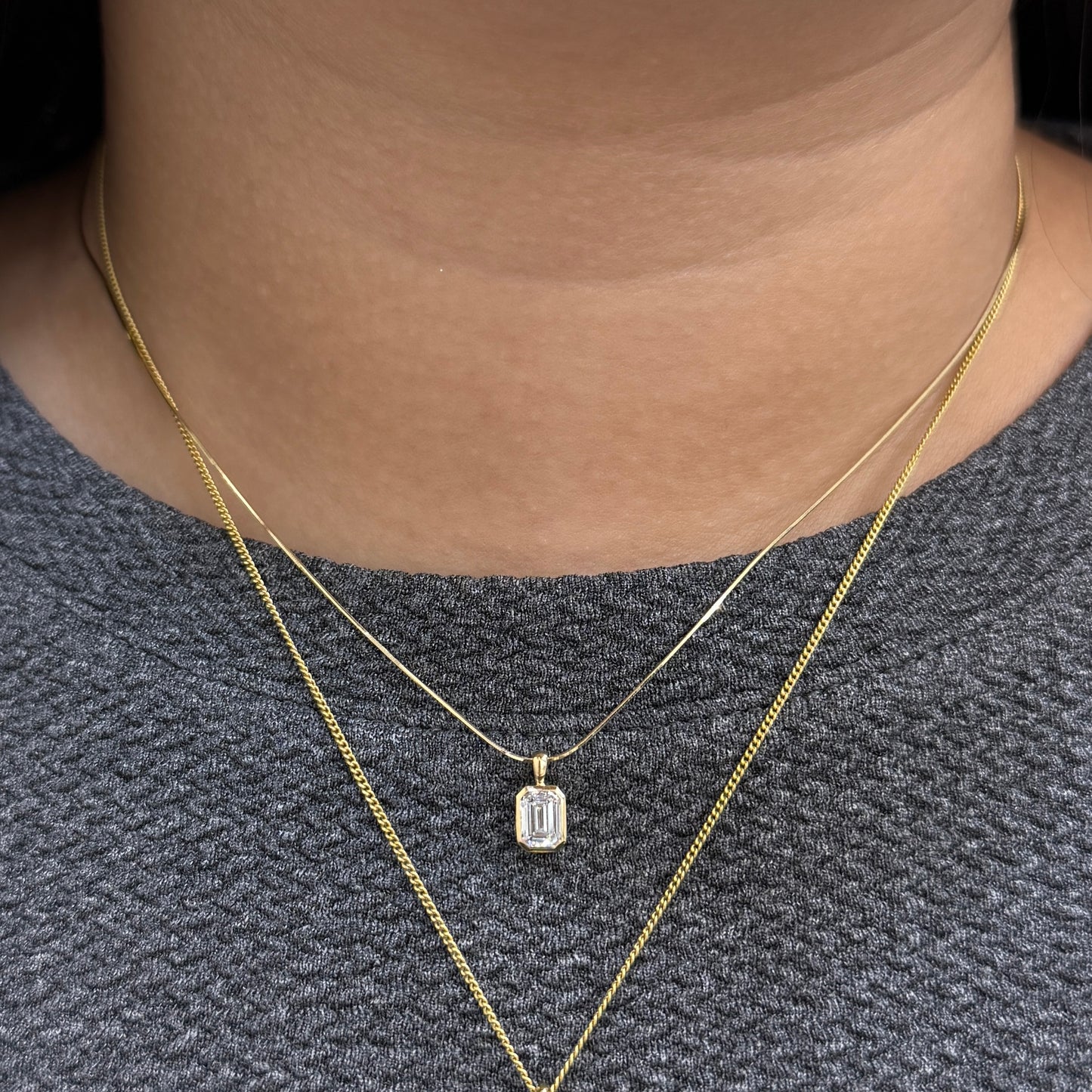 Lab diamond emerald cut 0.5ct bezel pendant