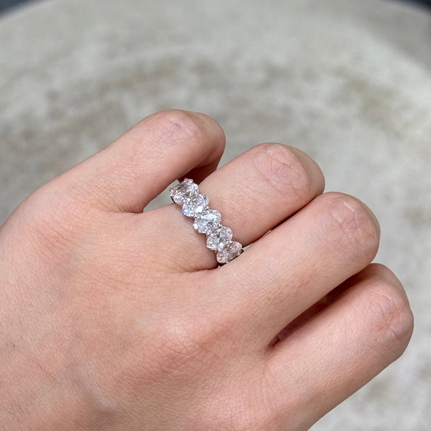 Lab diamond oval & emerald cut half half 7.5ct full eternity ring