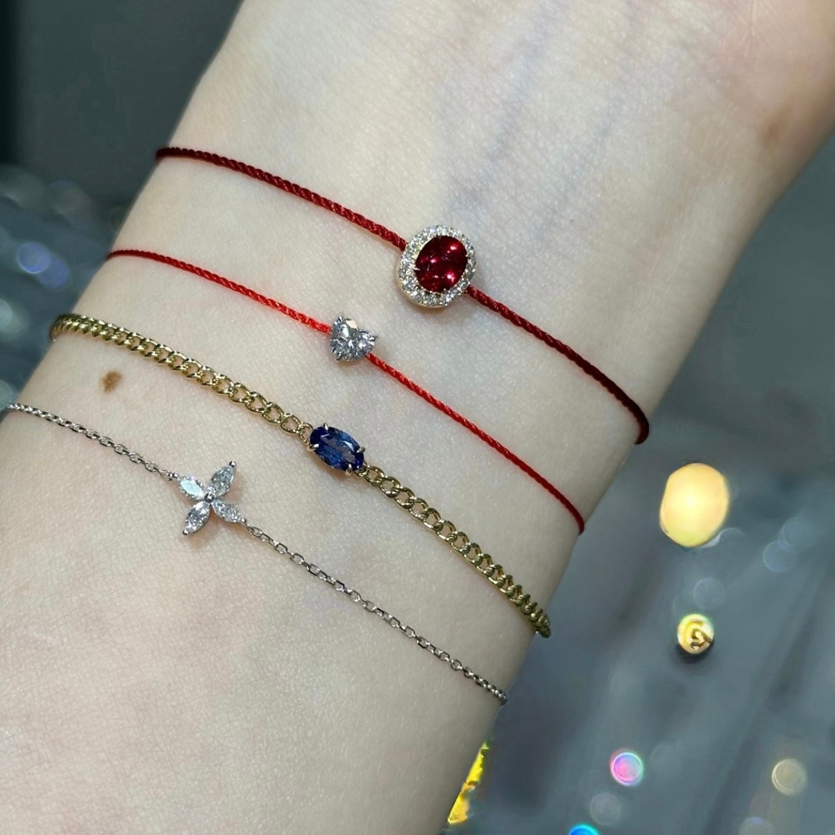 Lab grown ruby oval shape 0.45ct halo red-line bracelet