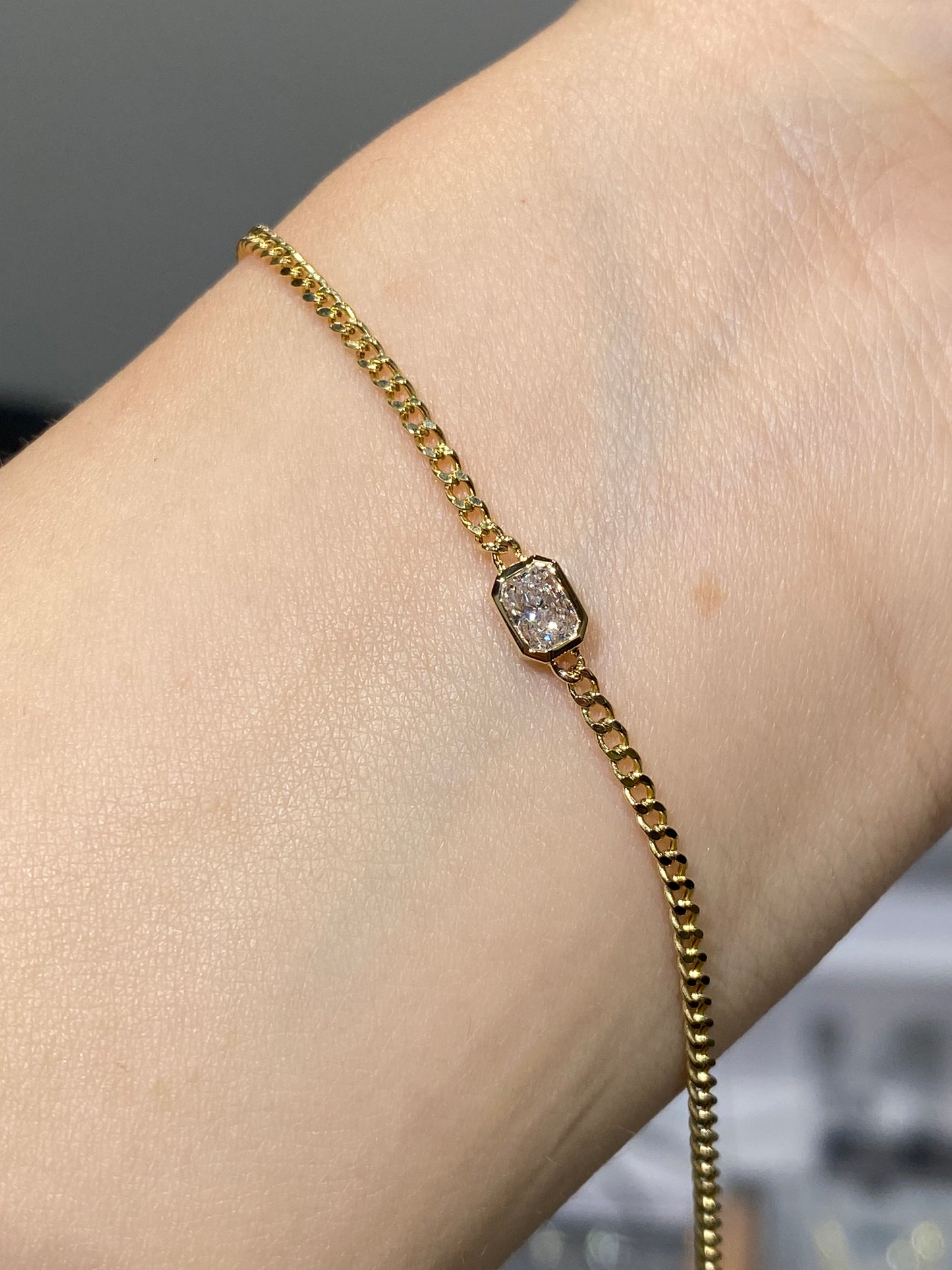 Lab diamond Radiant cut 0.3ct bezel with 1.8mm Cuban bracelet