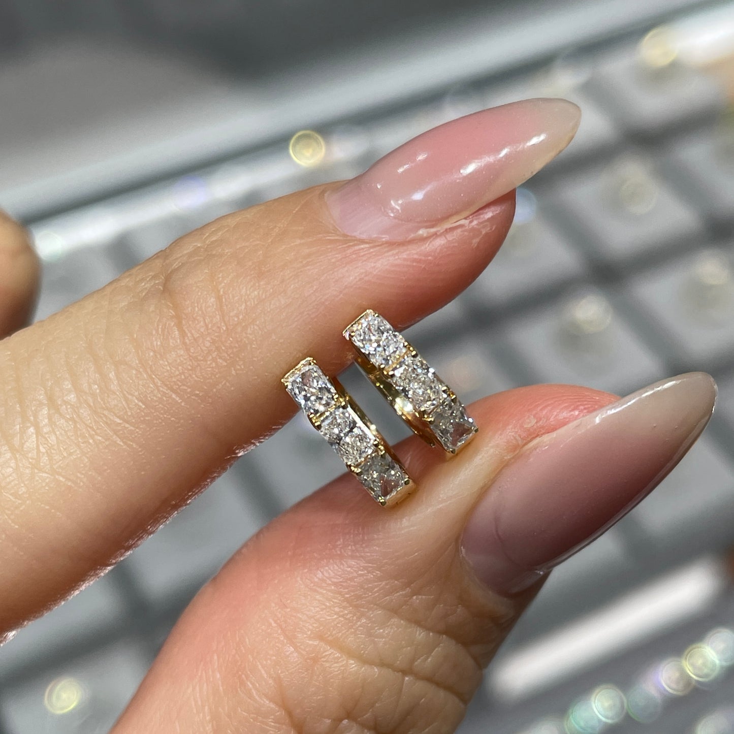 Lab diamond Radiant cut 0.6ct with baby diamond 8mm hoop earrings-pair