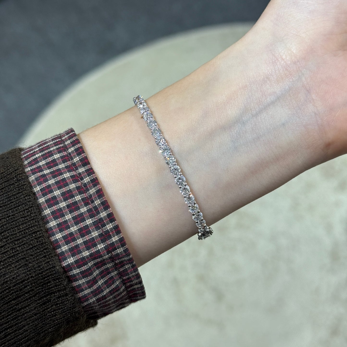 14k Lab diamond round 6.3ct four-prong tennis bangle