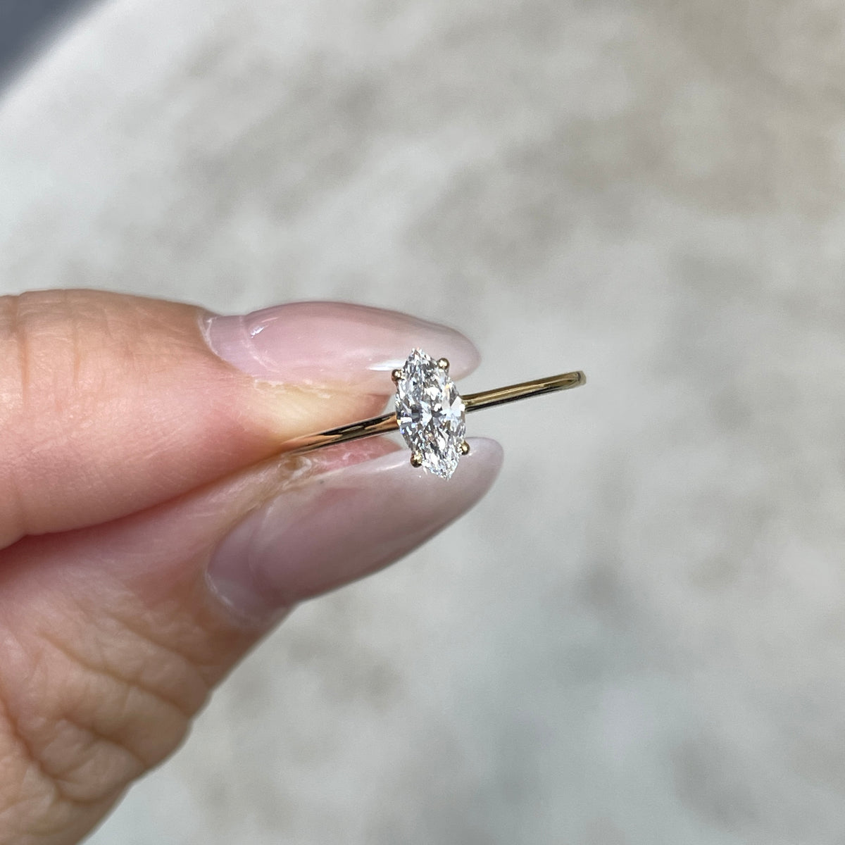 Lab diamond marquise shape 0.3ct four-prong solitaire ring