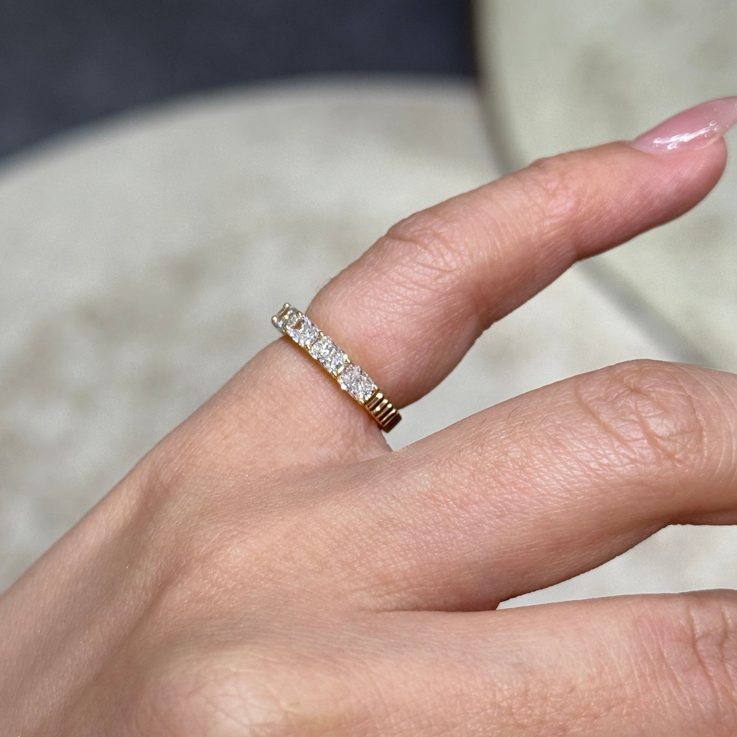 Lab diamond Radiant cut 0.9ct horizontal half eternity straight vertical line band pinky ring