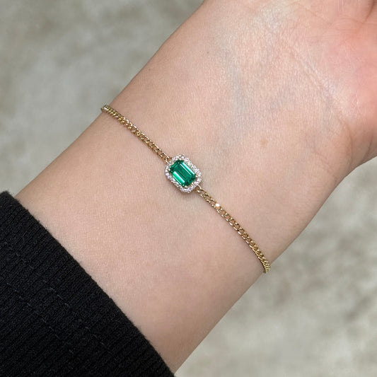 Lab Emerald emerald cut halo with 1.8mm cuban bracelet