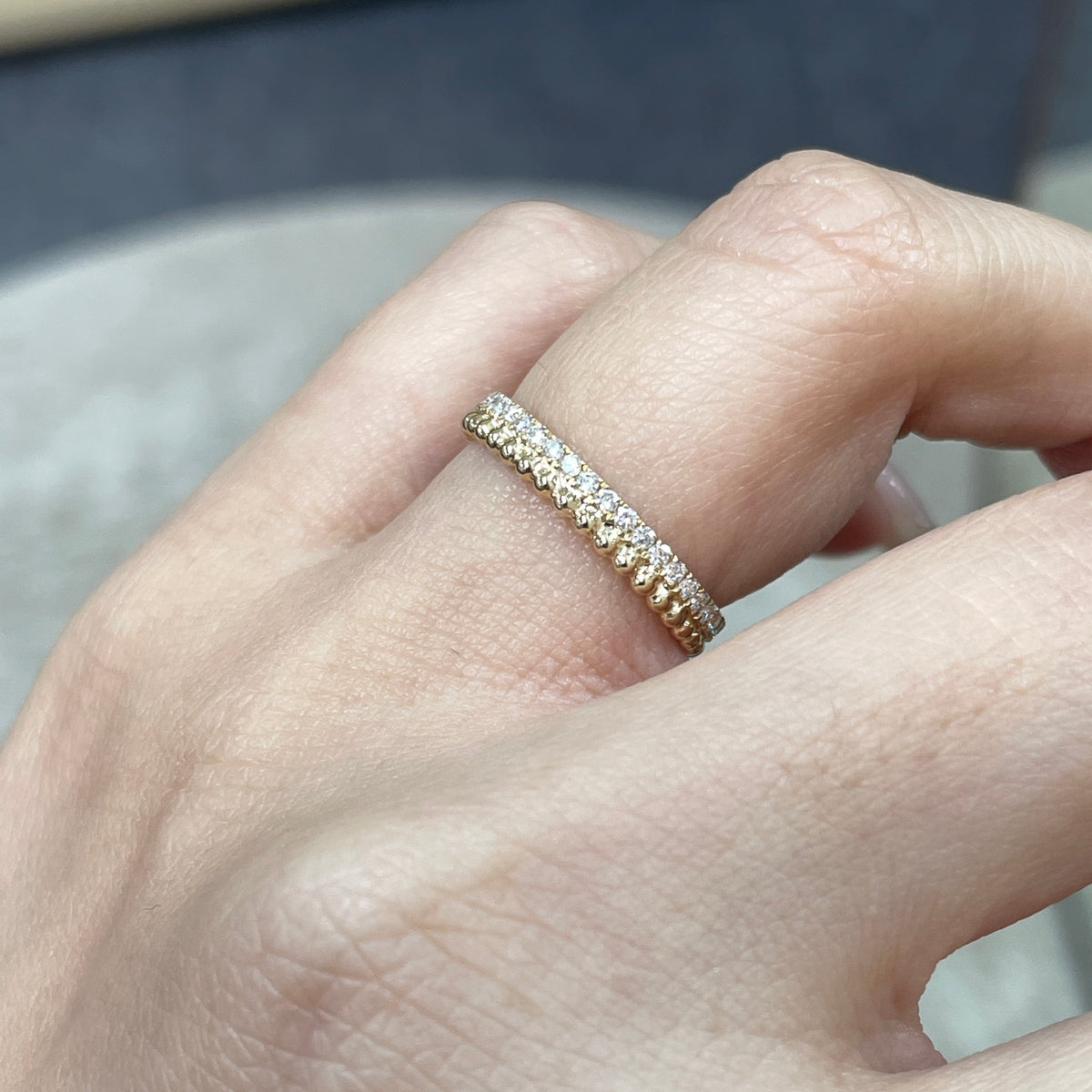 9k Lab diamond round 0.35ct milgrain dewdrop full eternity ring
