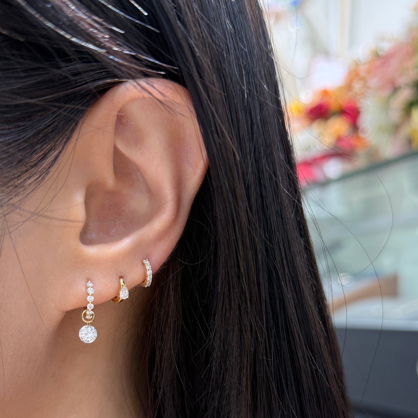 Lab diamond Round 0.8ct floating charms - pair