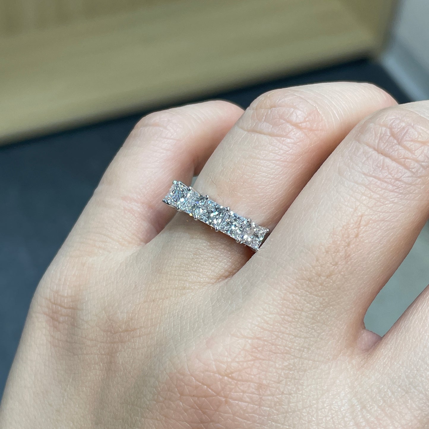 Lab diamond Princess cut 1.8ct half eternity ring￼