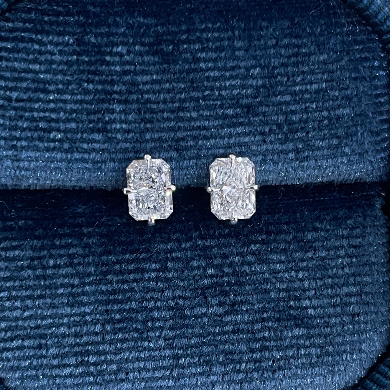 Lab diamond Radiant cut 1ct compass stud earrings-pair