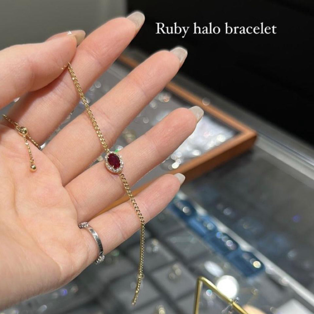 Lab grown ruby oval 0.5ct halo with 1.8mm Cuban bracelet