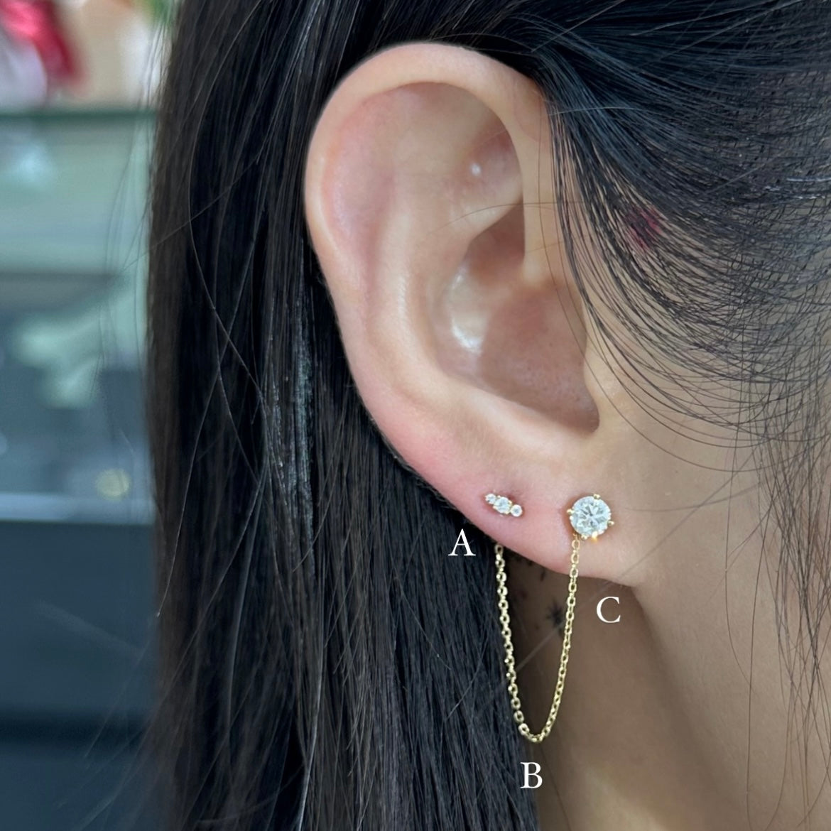 Lab diamond round trio stud earring-each