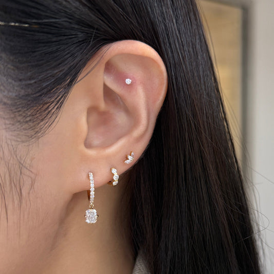 Lab diamond radiant cut 1.25ct 10mm huggie hoop earring-pair