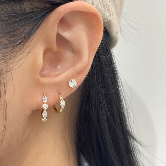 Lab diamond marquise round 0.8ct mix 10mm hoop earrings-pair (larger version)