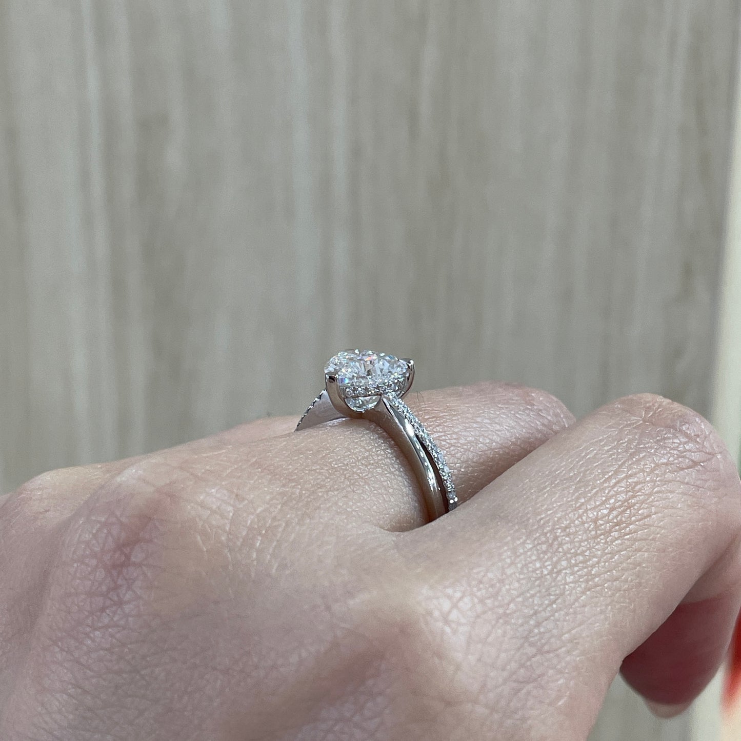 IGI Lab diamond heart shape 2ct three-prong underhalo criss cross pave band ring