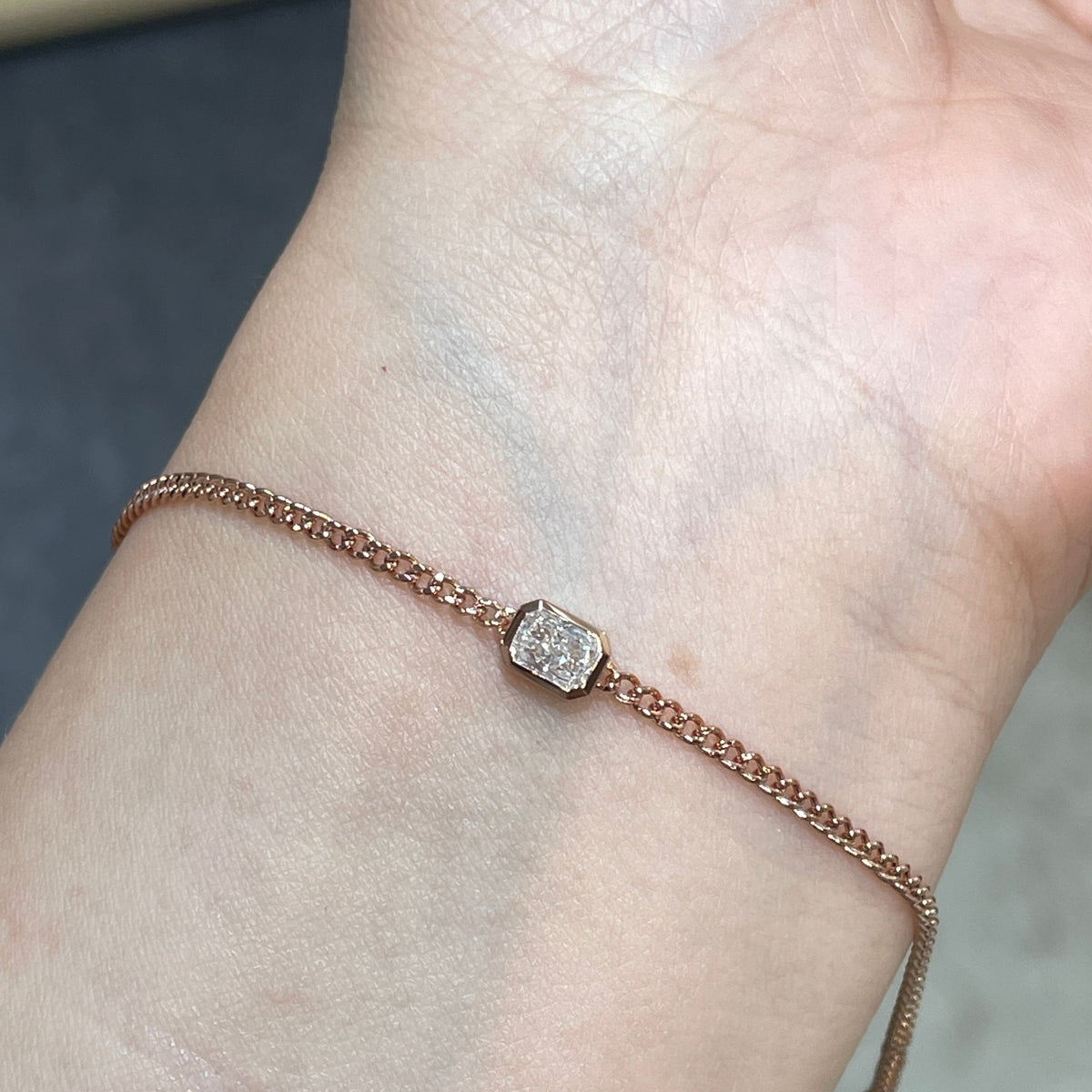 Lab diamond Radiant cut 0.3ct bezel with 1.8mm Cuban bracelet