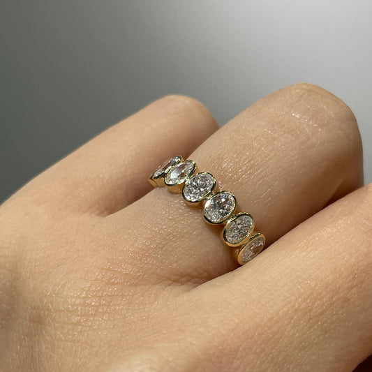 Lab diamond oval 1ct bezel half eternity ring
