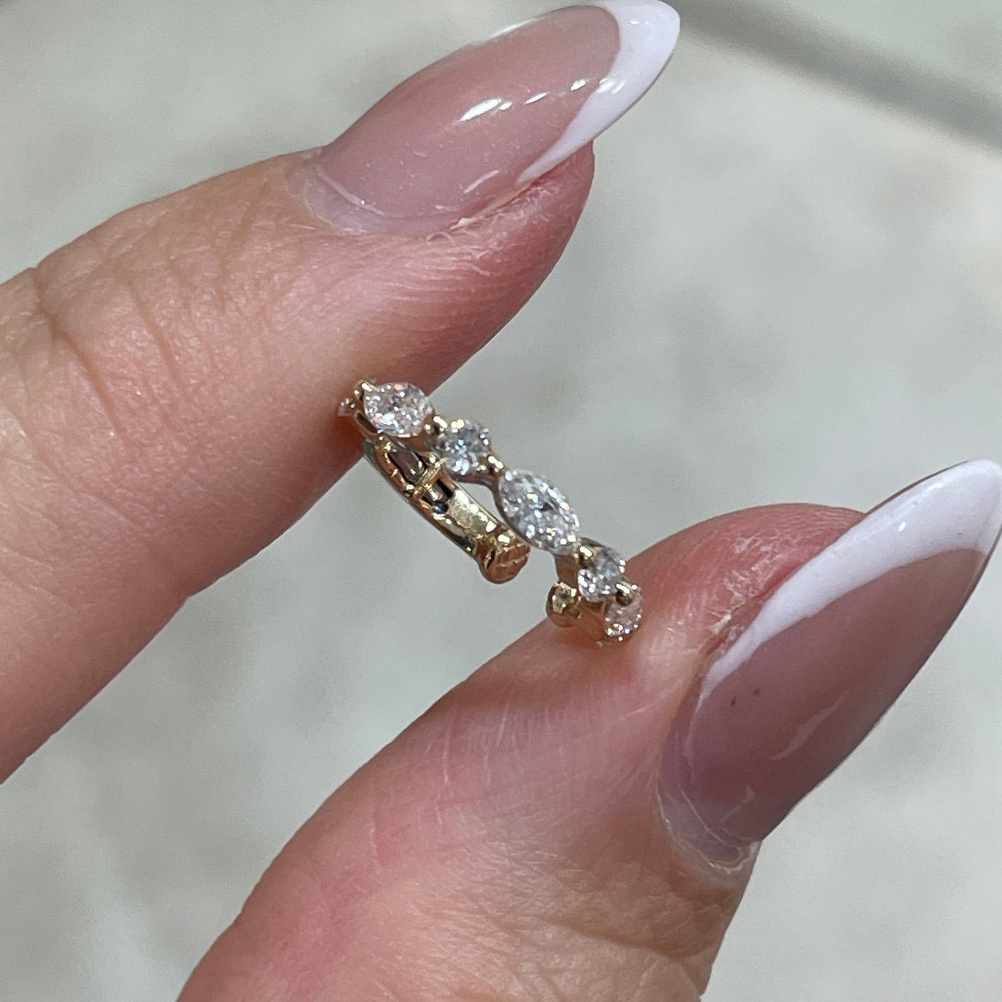 Lab diamond marquise shape and round 0.3ct mix 10mm ear cuff - each
