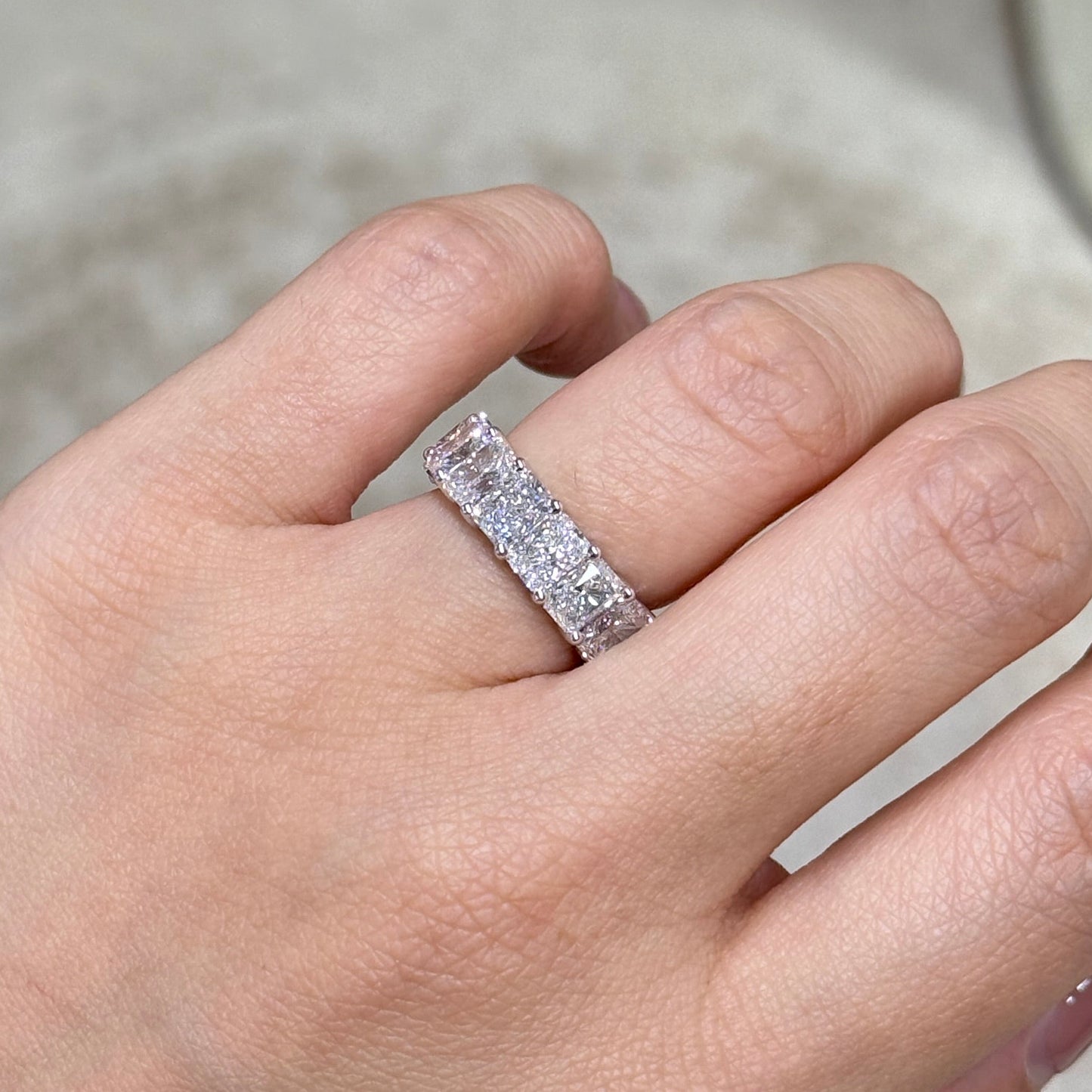 Lab diamond oval & emerald cut half half 7.5ct full eternity ring