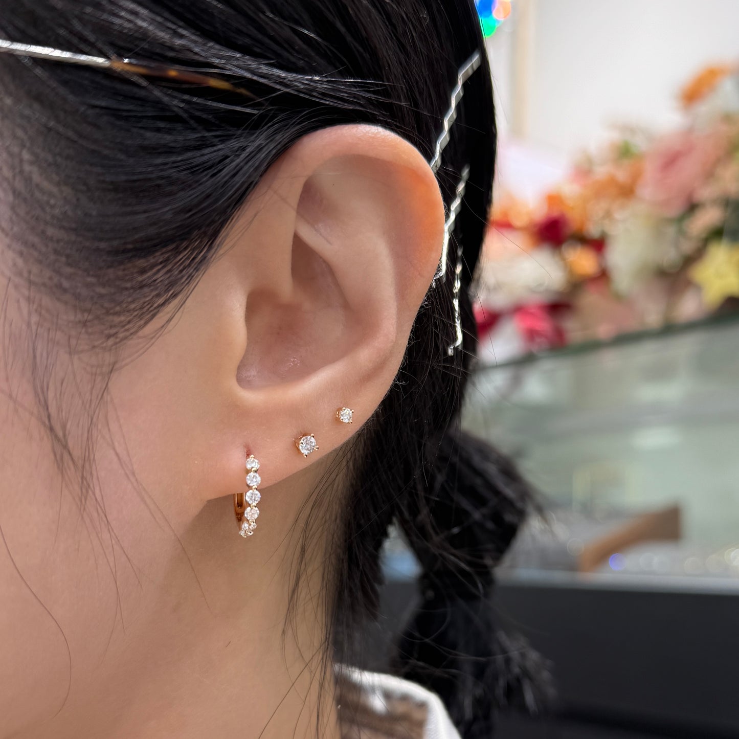 Lab diamond round 0.5ct single-prong 10mm hoop earrings-pair