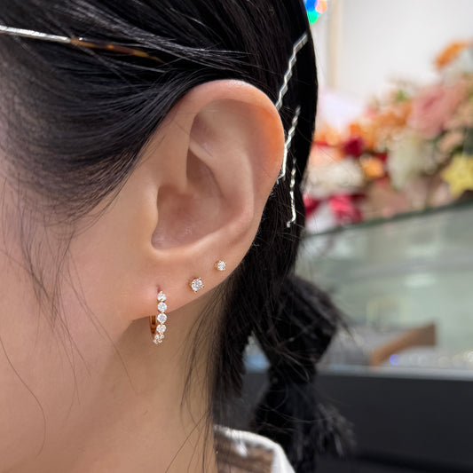 Lab diamond round 0.5ct single-prong 10mm hoop earrings-pair