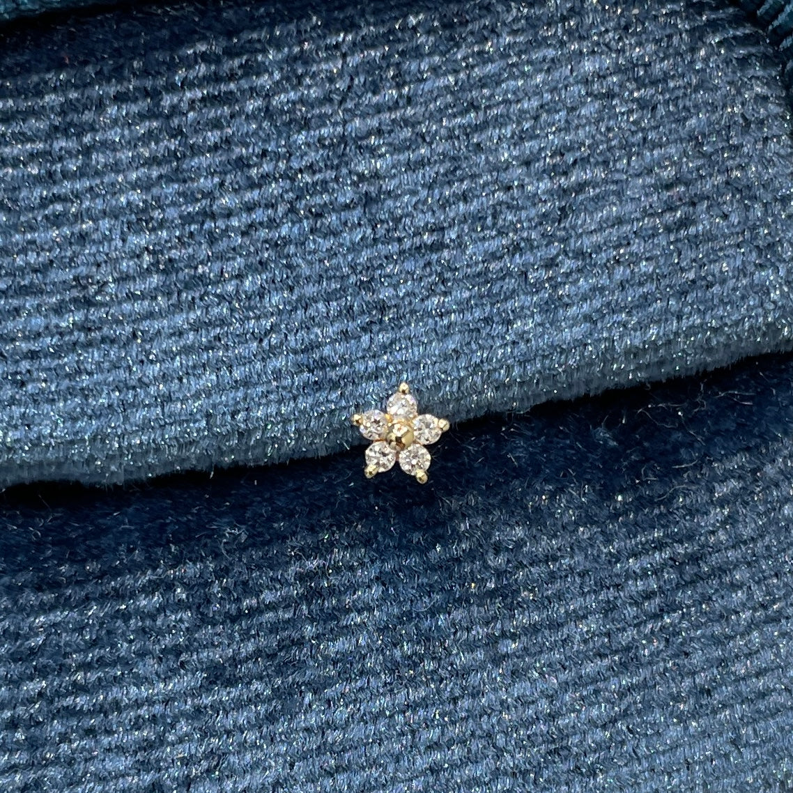 Lab diamond Round five-leaf baby flower stud earring - each