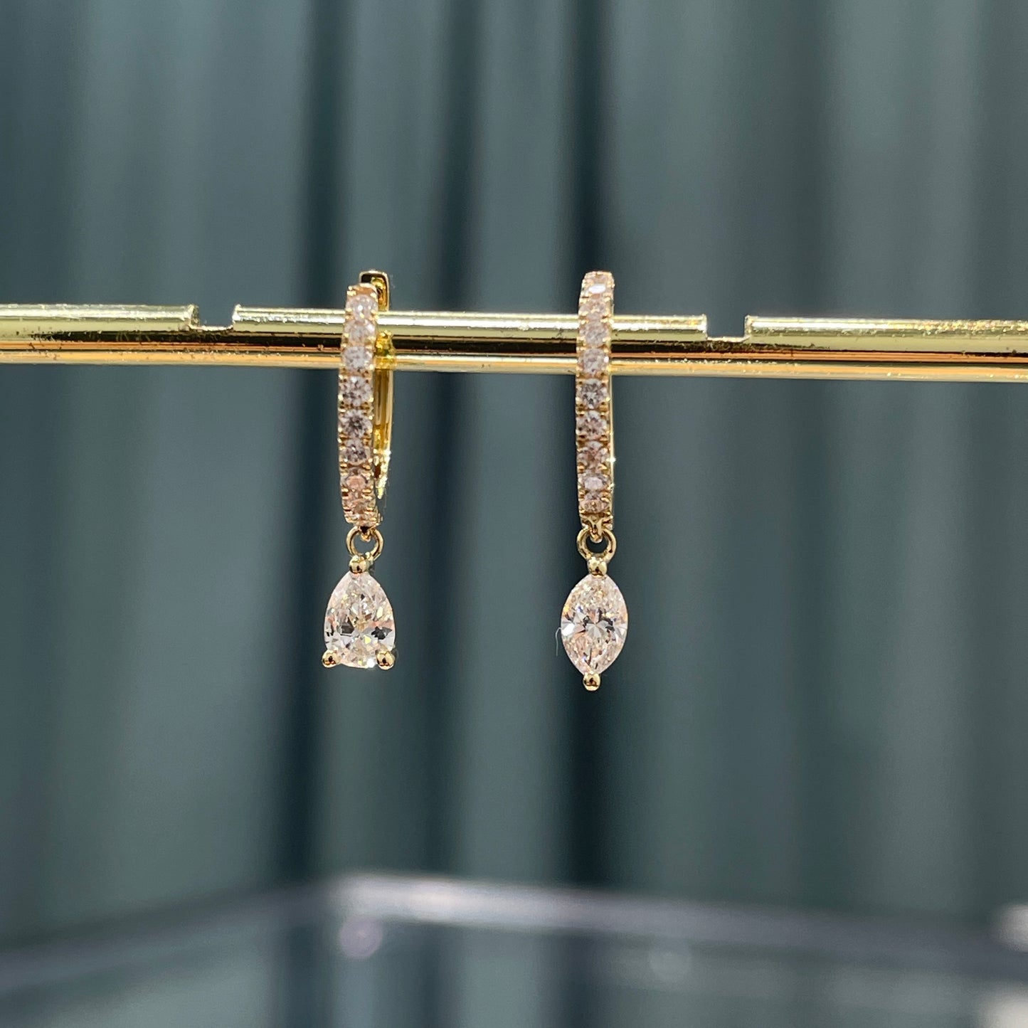 Lab diamond Marquise and Pear shape 0.65ct 10mm huggie hoop earring-pair