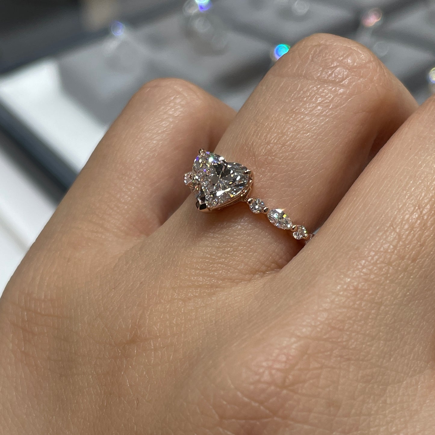 IGI Lab diamond heart shape 1.3ct marquise and round mix pave ring
