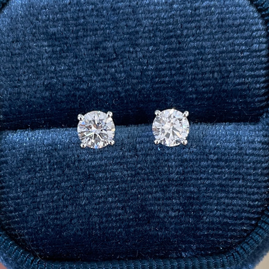 Lab diamond round 1ct four-prong stud earrings-pair