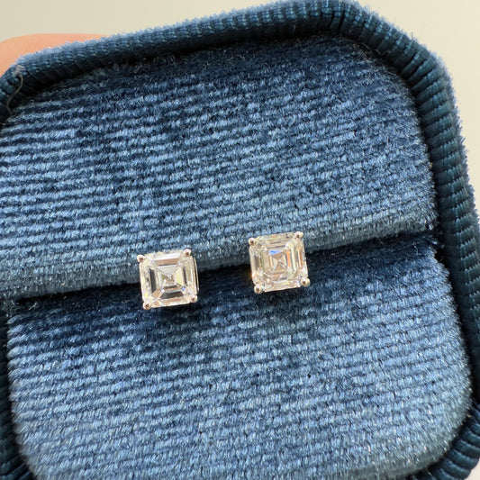 Lab diamond asscher cut 1ct four-prong earrings -pair