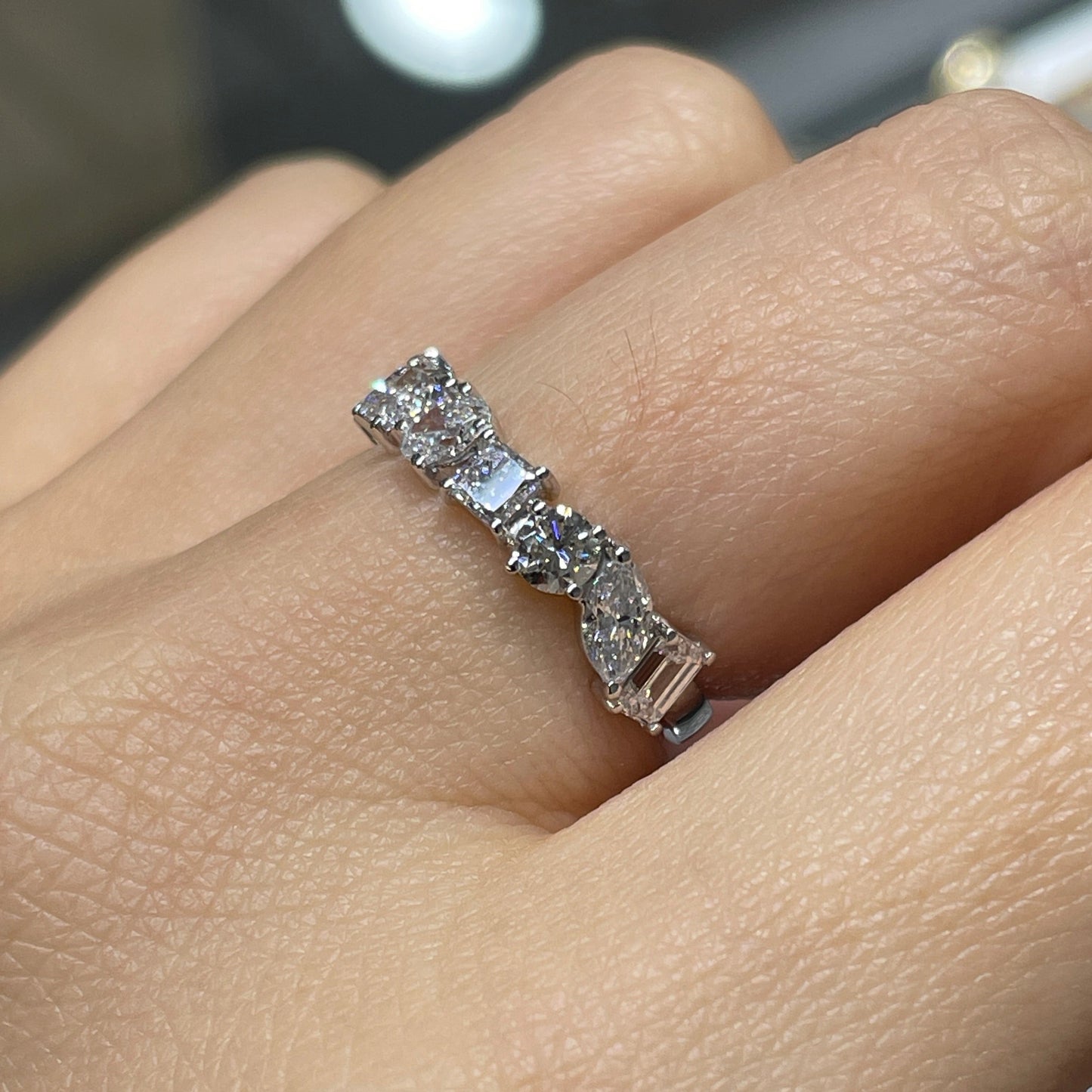 Lab diamond fancy shape 1.35ct irregular half eternity  ring