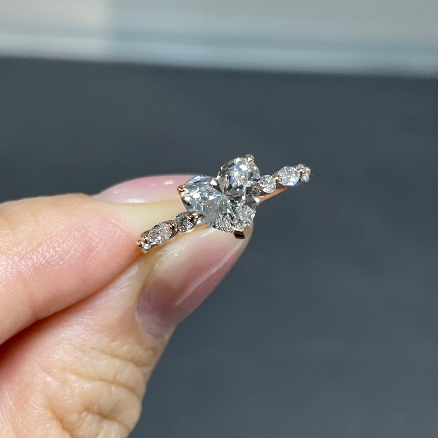 IGI Lab diamond heart shape 1.3ct marquise and round mix pave ring