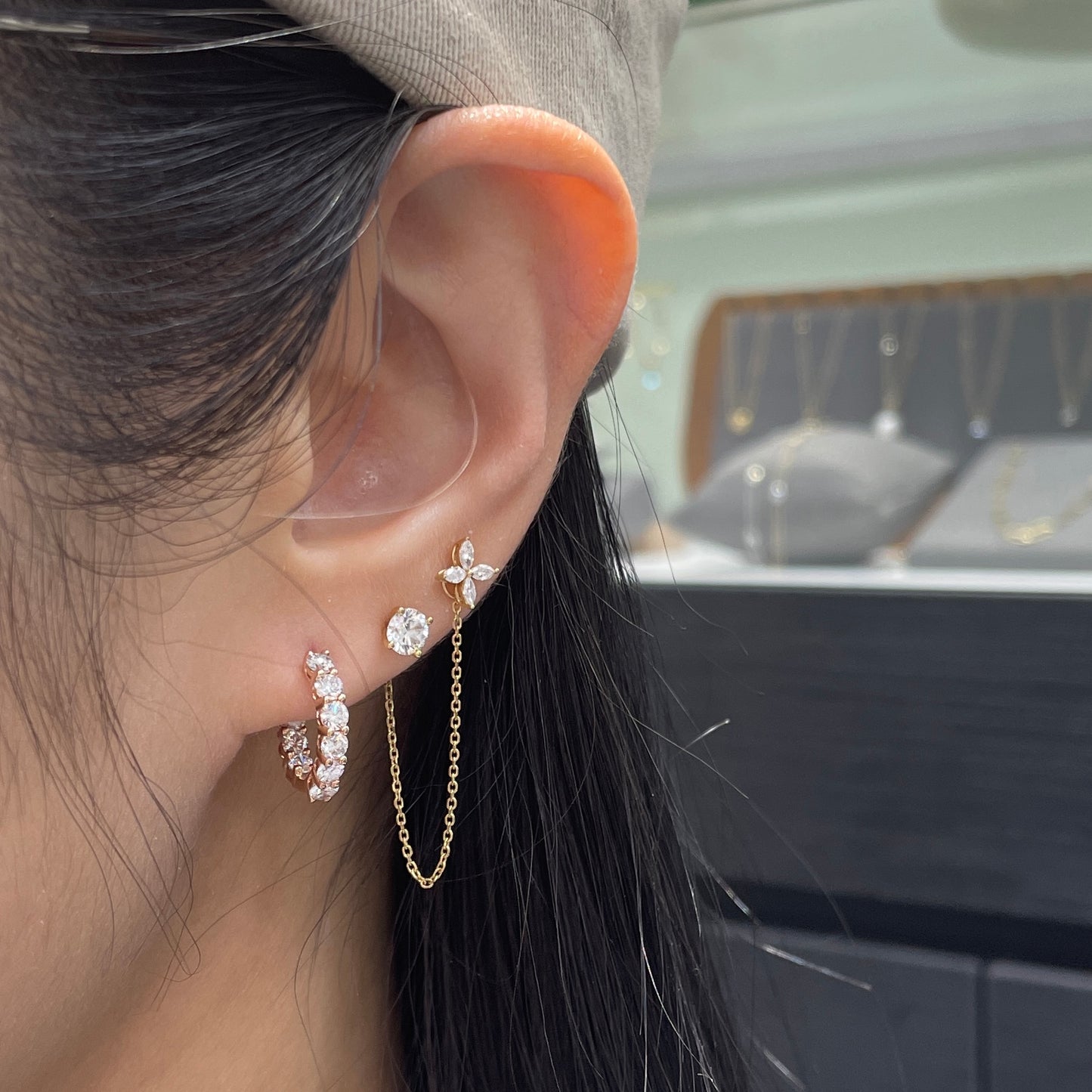 Lab diamond round 1.3ct double side diamond 10mm huggie hoop earrings -pair