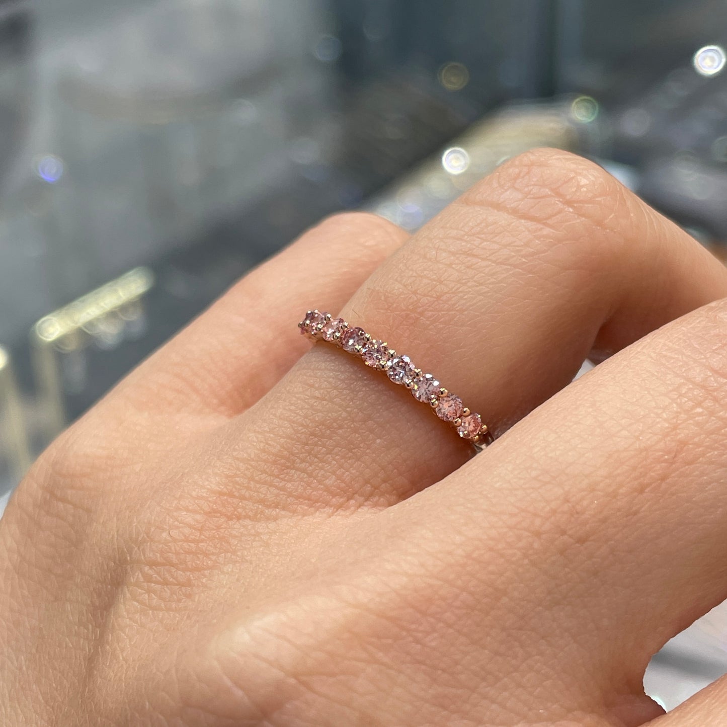 Lab pink diamond round 0.4ct half eternity ring