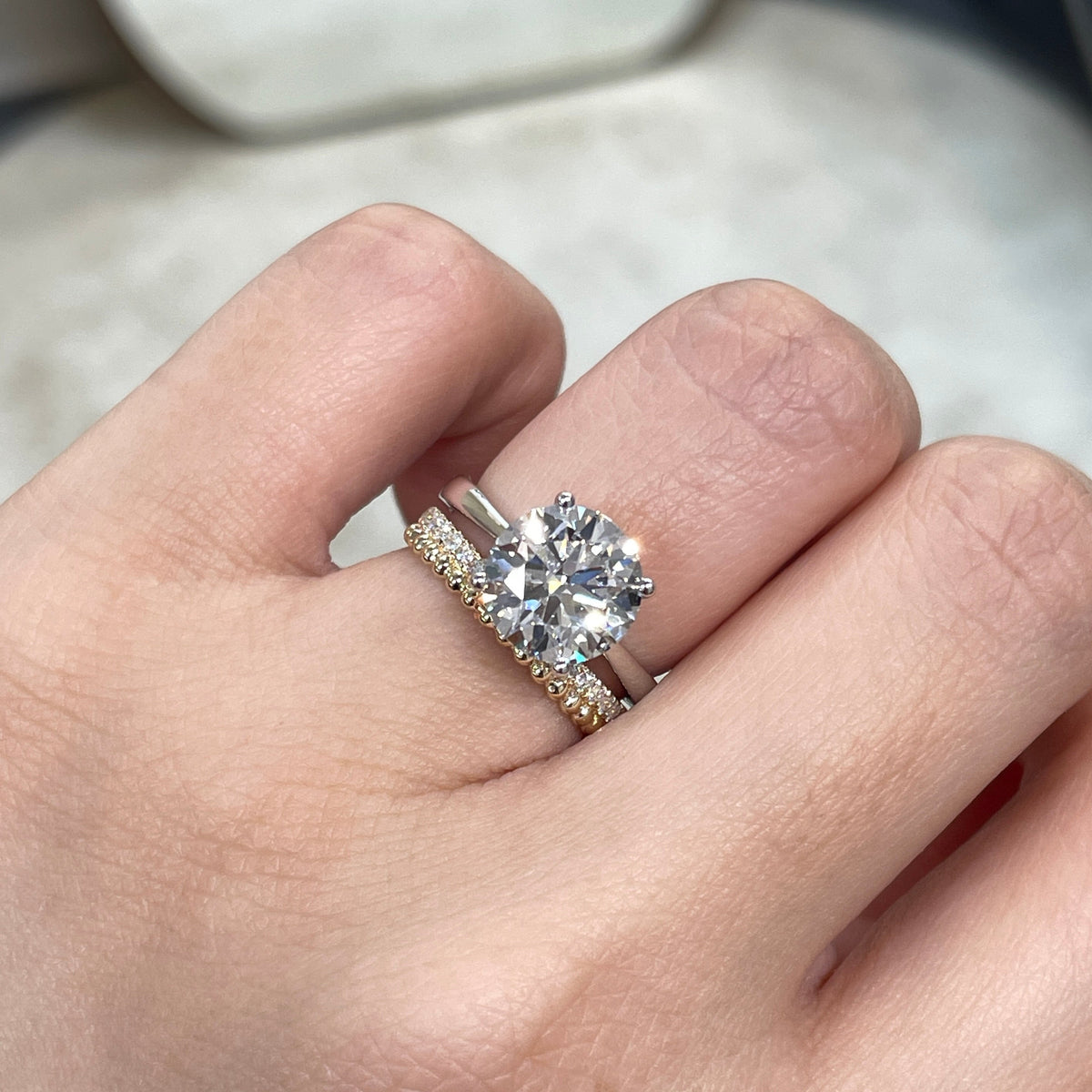Lab diamond round 3ct classic four-prong solitaire ring