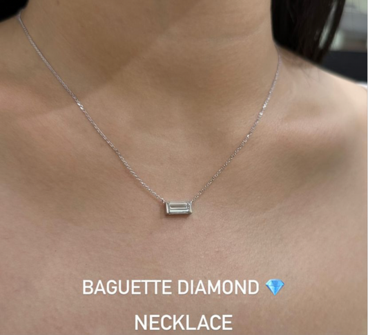 Lab diamond Baguette cut 1.2 ct horizontal half bezel necklace
