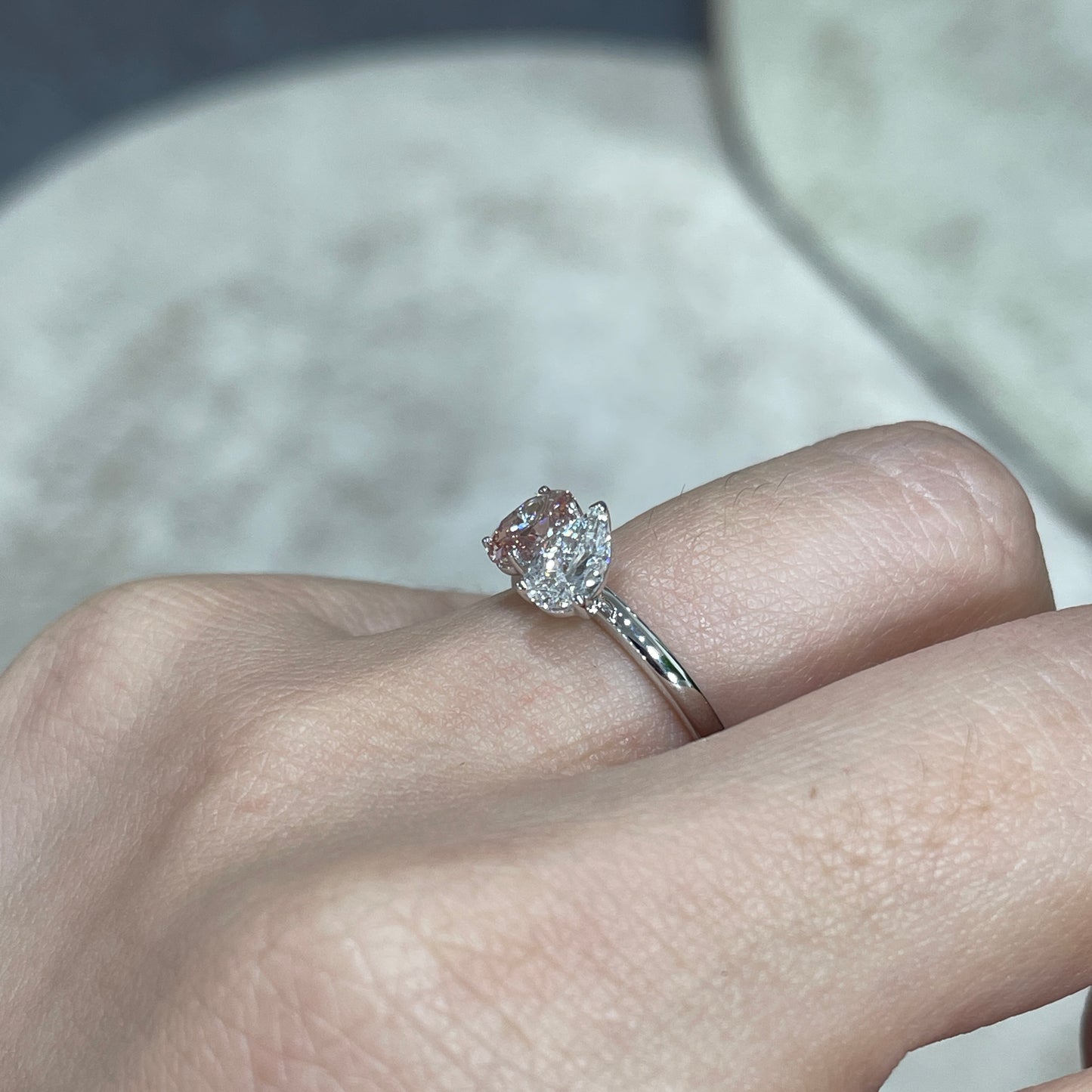 IGI lab pink diamond oval 0.6ct and diamond Pear 0.5ct toi et moi ring