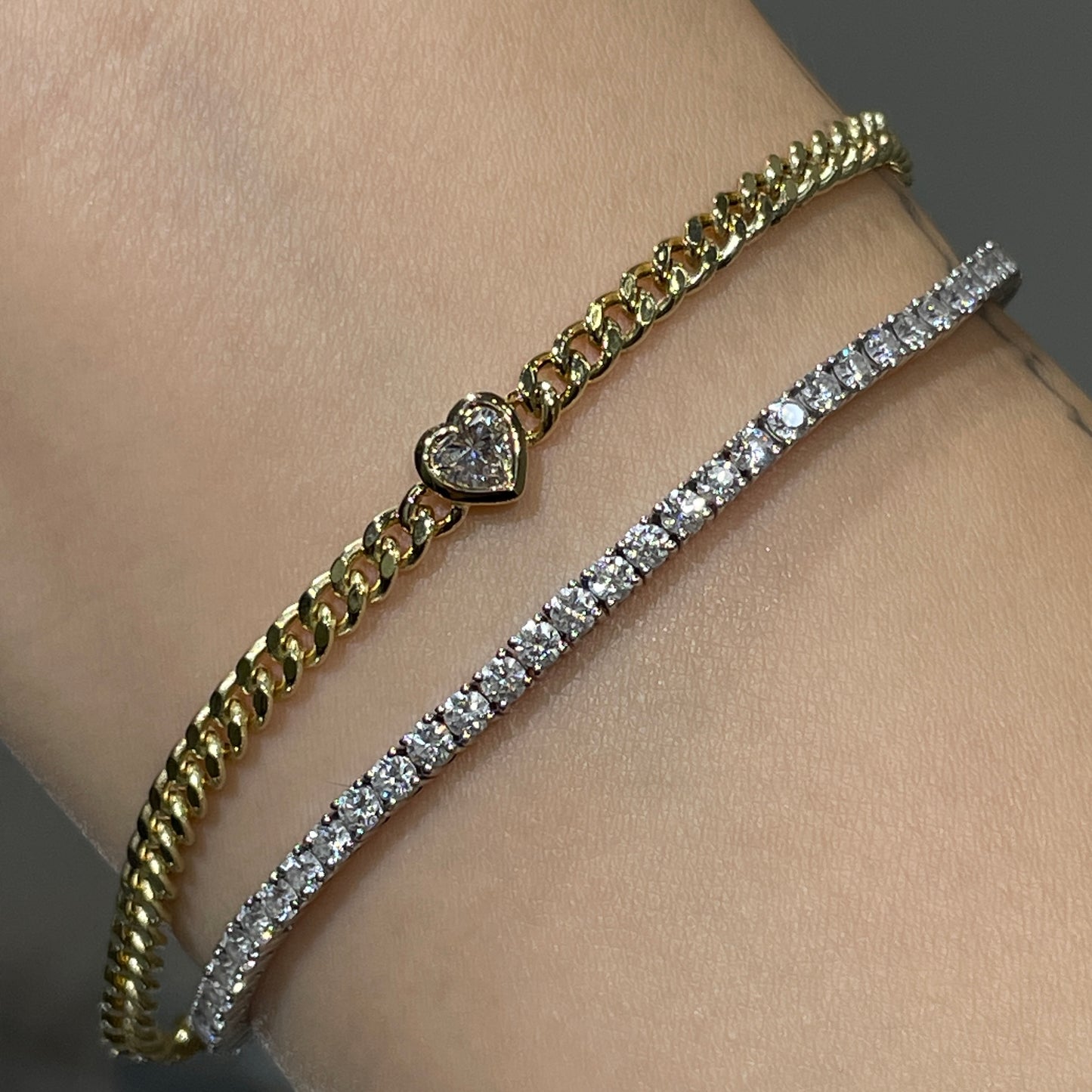 Lab diamond Heart shape 0.25ct bezel with 3.1mm Cuban bracelet