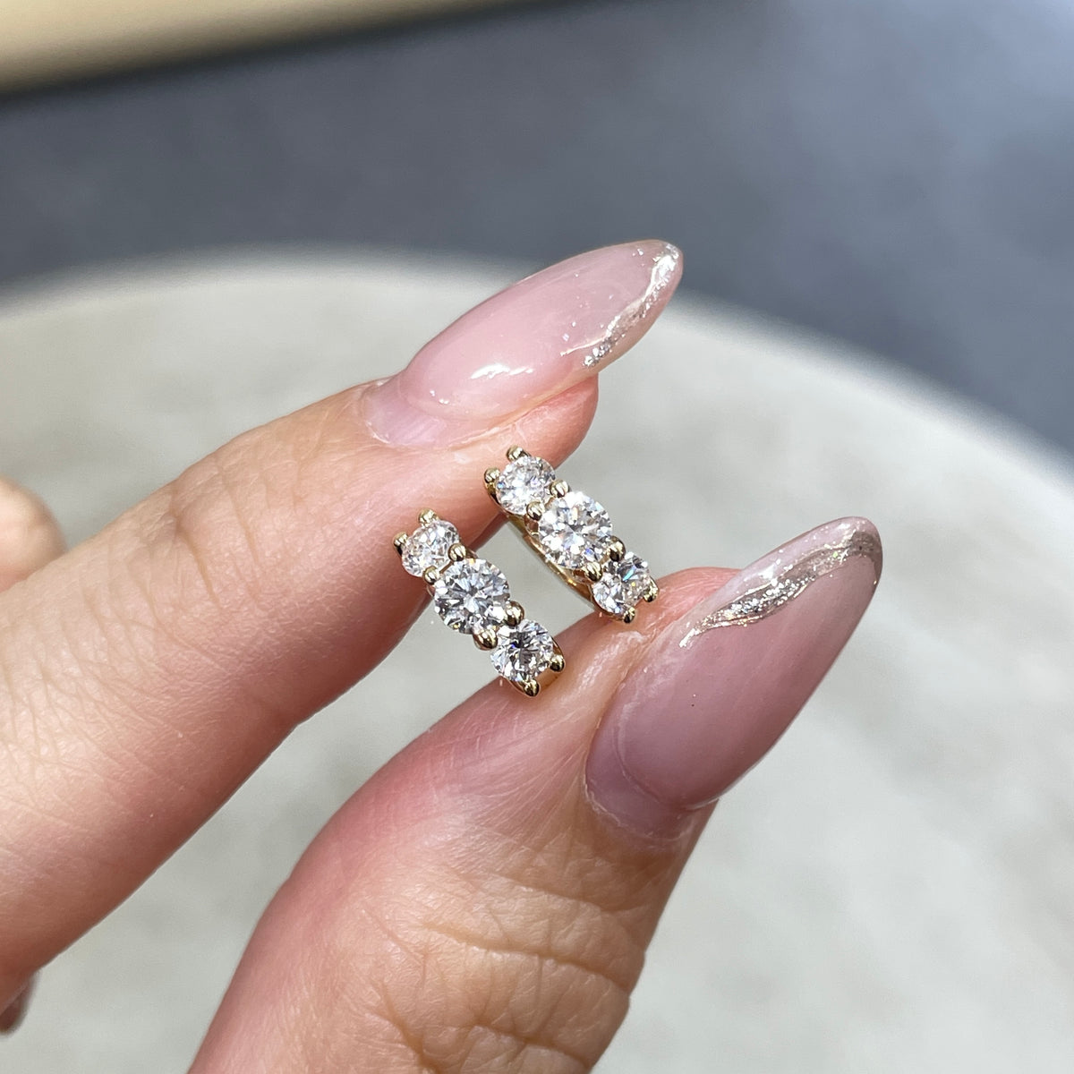9k Lab Diamond round 0.8ct trio 7mm hoop earrings-pair