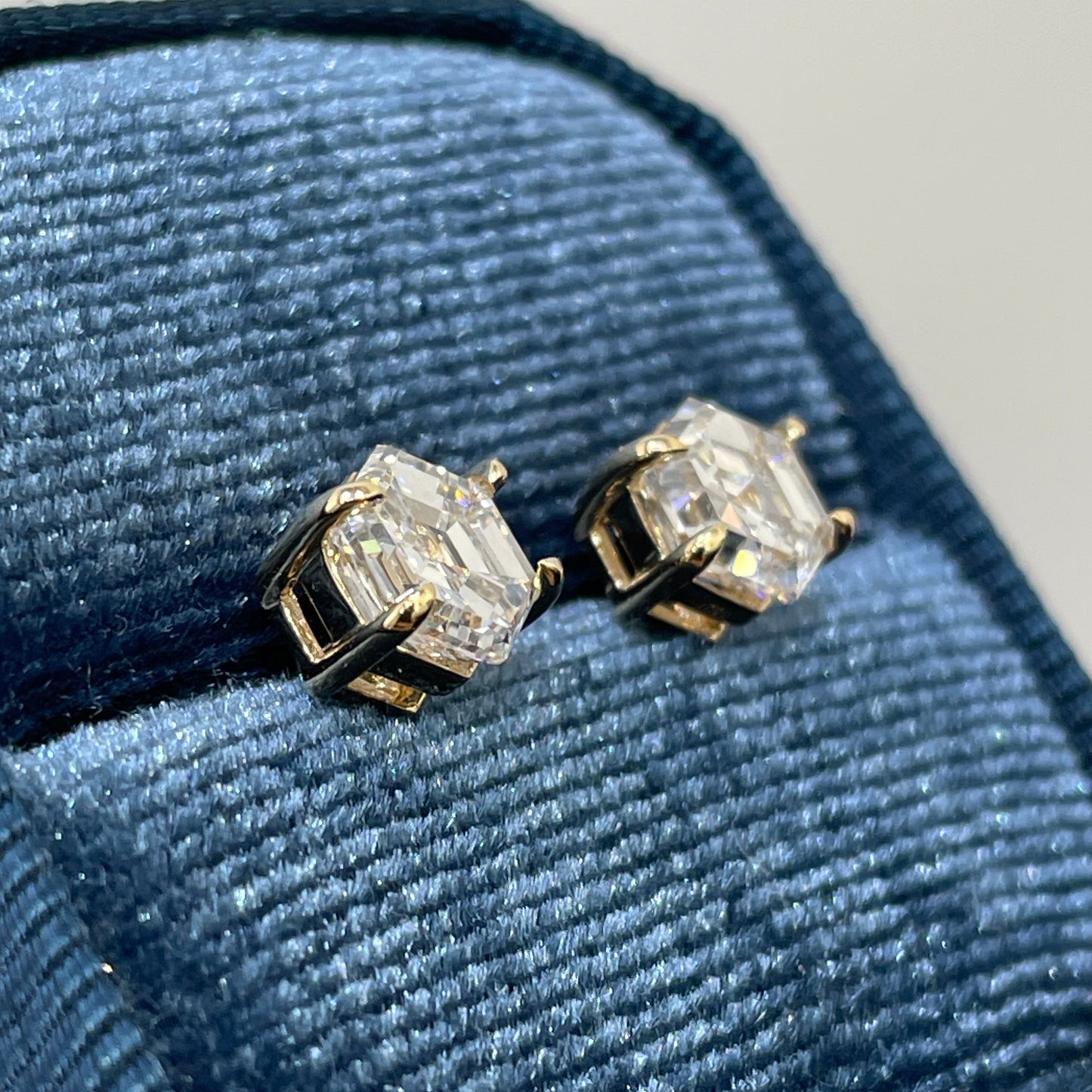 Lab diamond Hexagon 2.6ct four-prong stud earrings-pair