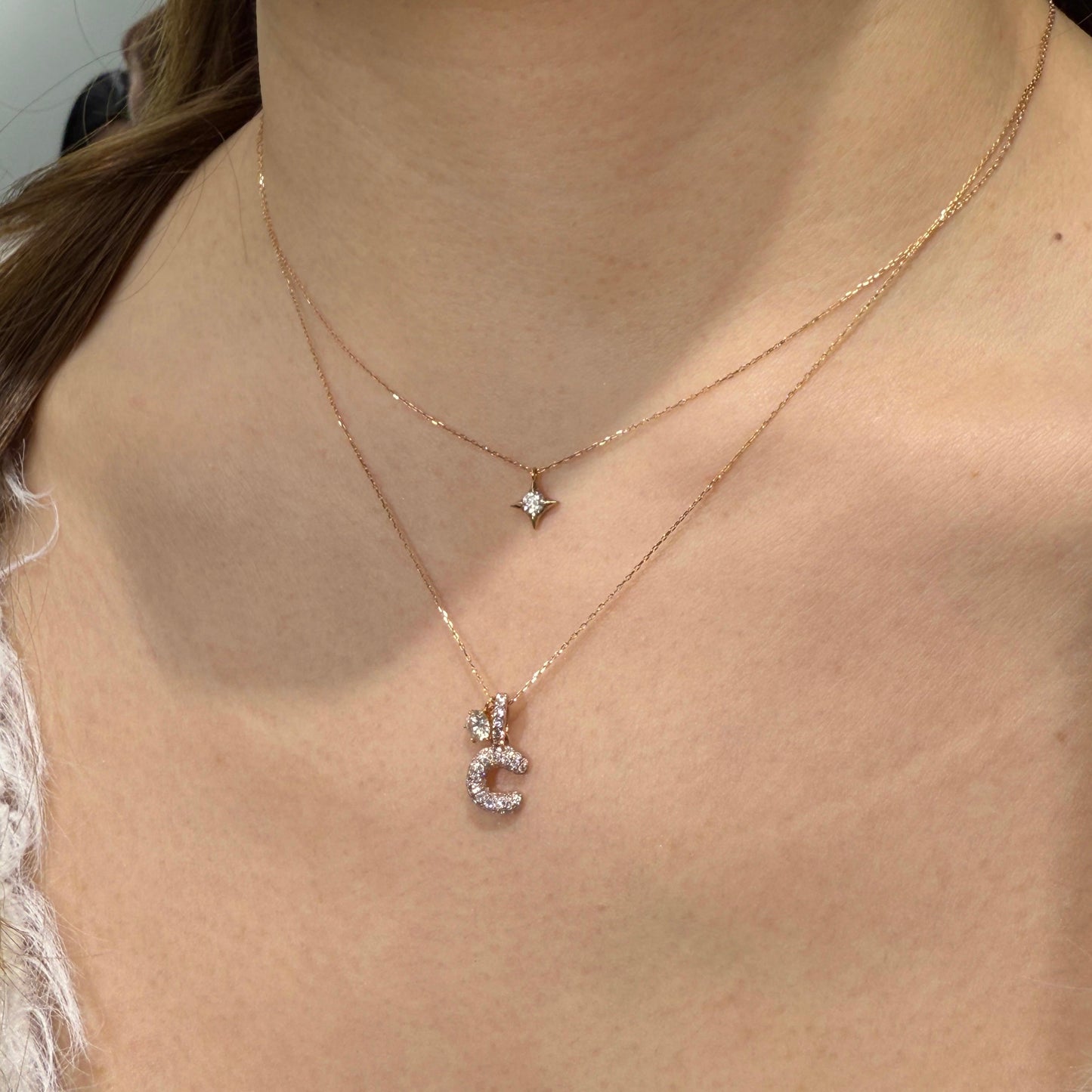 Lab diamond  baby bubble initial open clip pendant