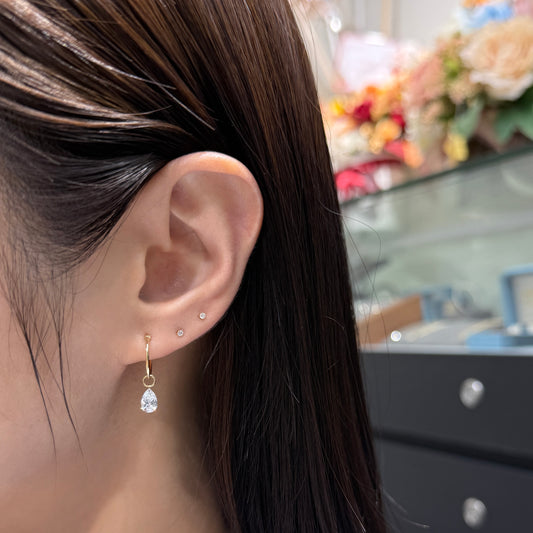Lab diamond Pear shape 1ct floating 10mm hoop earrings-pair