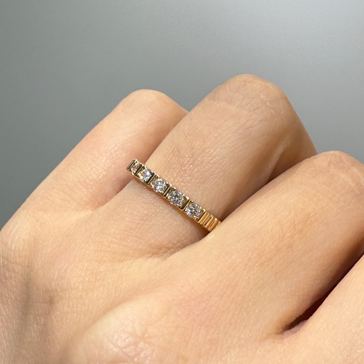 Lab diamond round 0.5ct bar setting half eternity vertical line ring