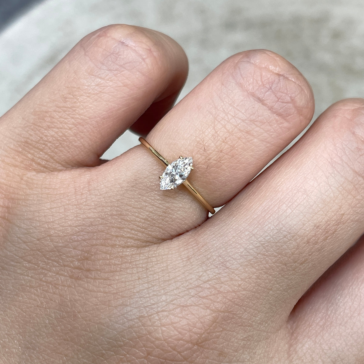 Lab diamond marquise shape 0.3ct four-prong solitaire ring