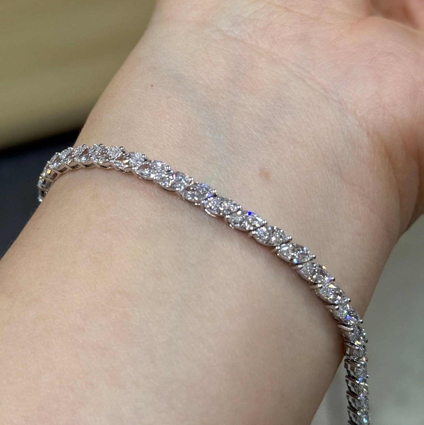 9k Lab diamond marquise shape 5.6ct tennis bracelet
