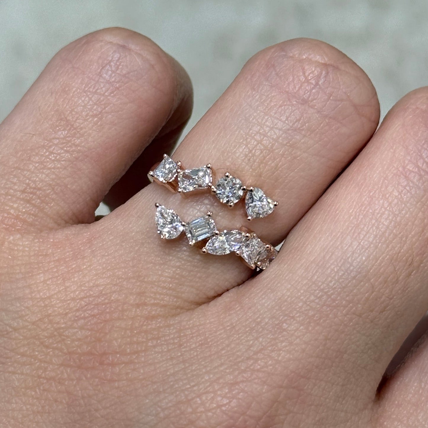Lab diamond multi shaped 1.35ct irregular open ring
