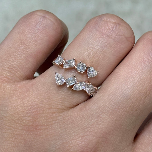 Lab diamond multi shaped 1.35ct irregular open ring
