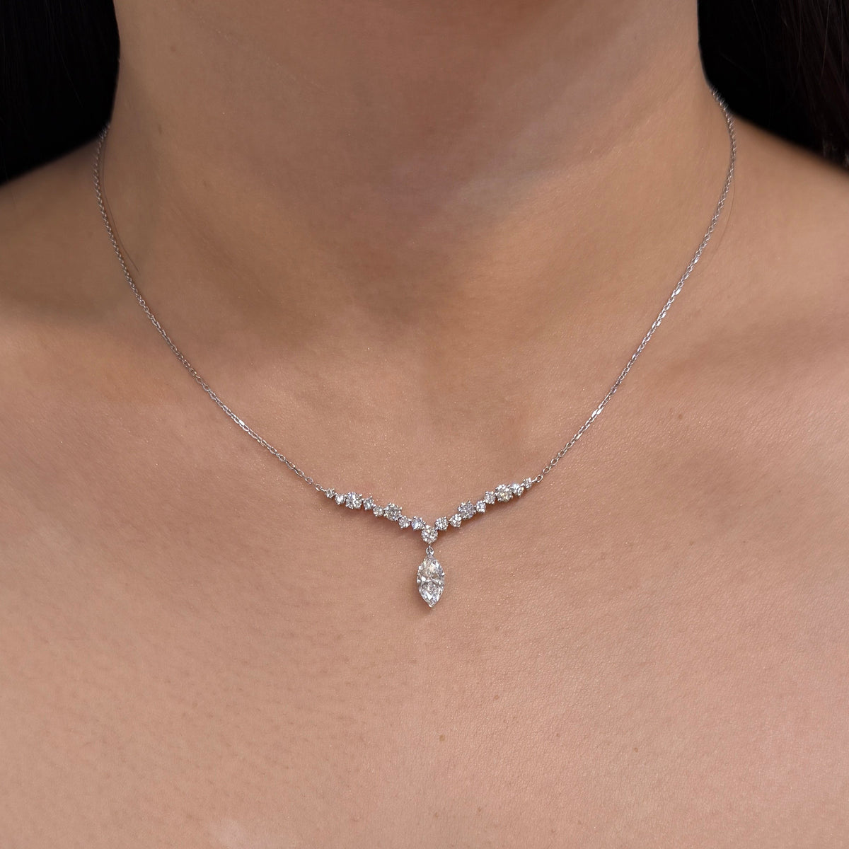 Lab diamond marquise and round 1.5ct diamond bar necklace