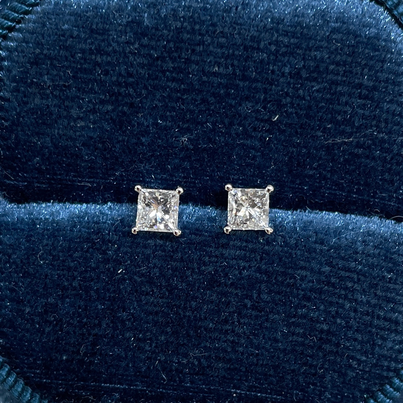 Lab diamond Princess 0.6ct four-prong stud earrings-pair